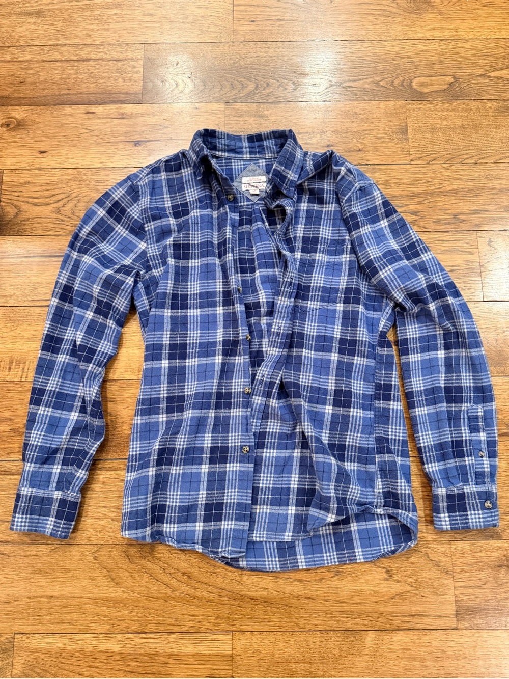 Merona 100% Cotton Classic Blue Plaid Flannel Shirt - Men's